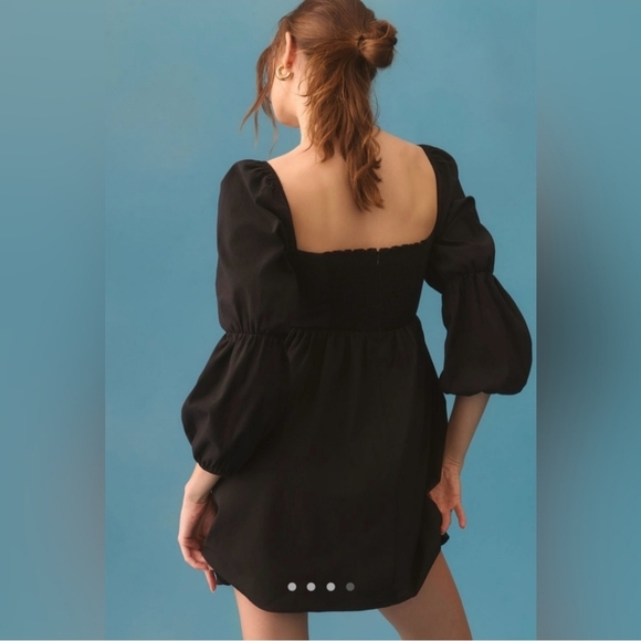 REFORMATION MICHAELA BABYDOLL MINI BLACK DRESS PUFF SLEEVES SIZE 8 - Picture 4 of 16